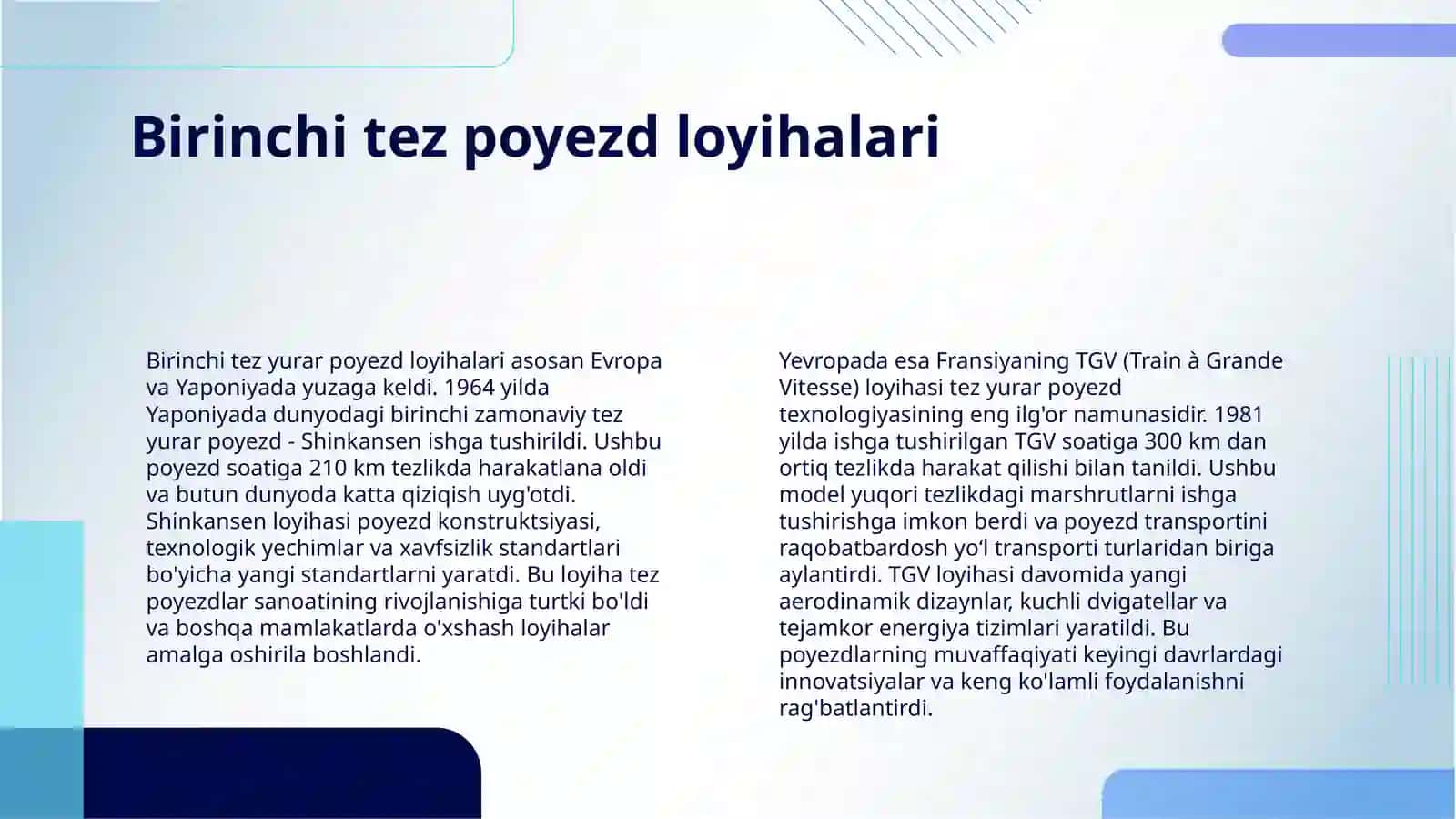 TEZ YURAR POYEZDLAR TARIXI 4