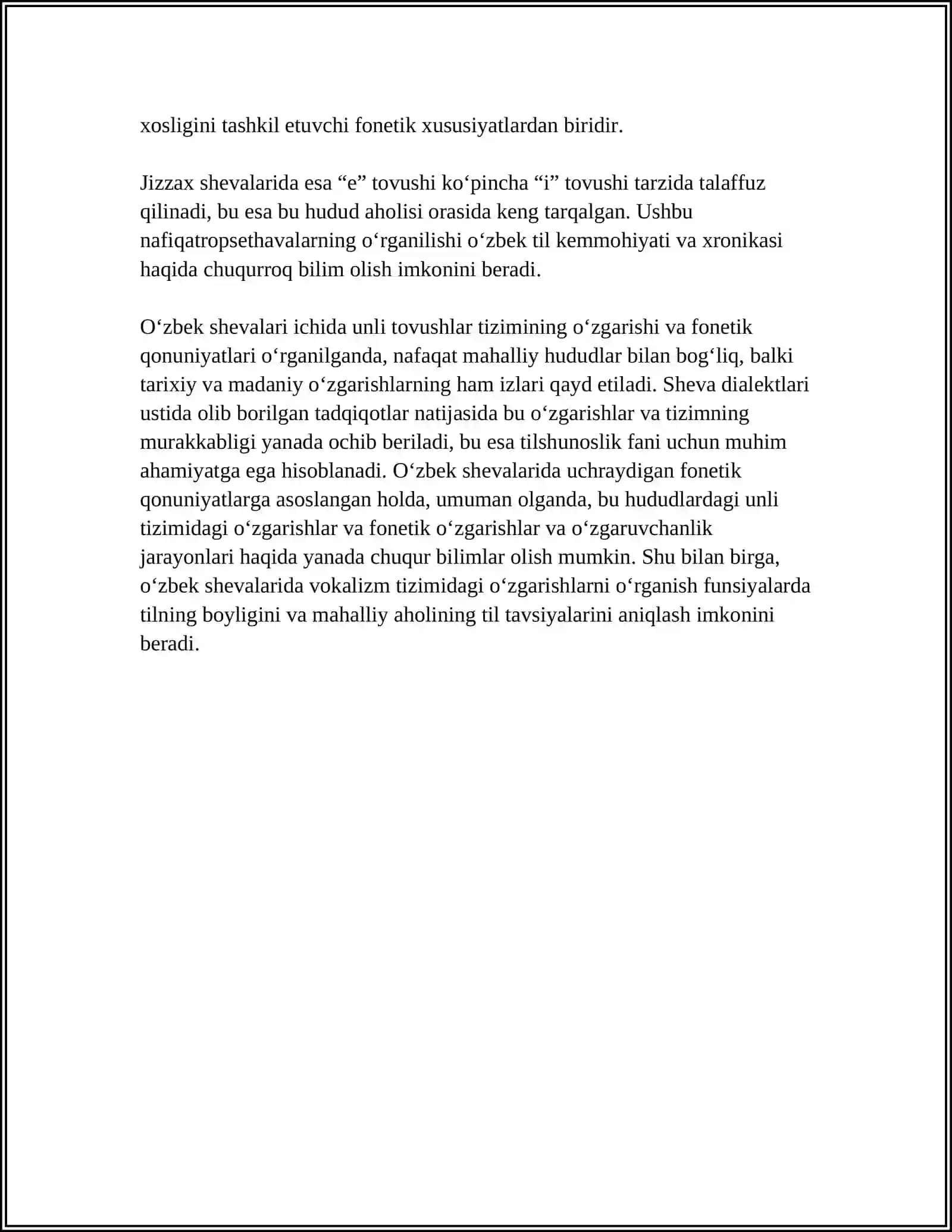 OʻZBEK SHEVALARIDA UCHRAYDIGAN FONETIK QONUNIYATLAR USTIDA ISHLASH 4