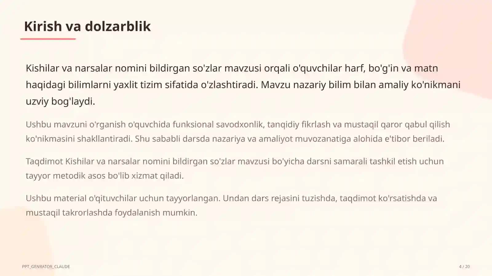 Kishilar va narsalar nomini bildirgan so'zlar (2-sinf) 4