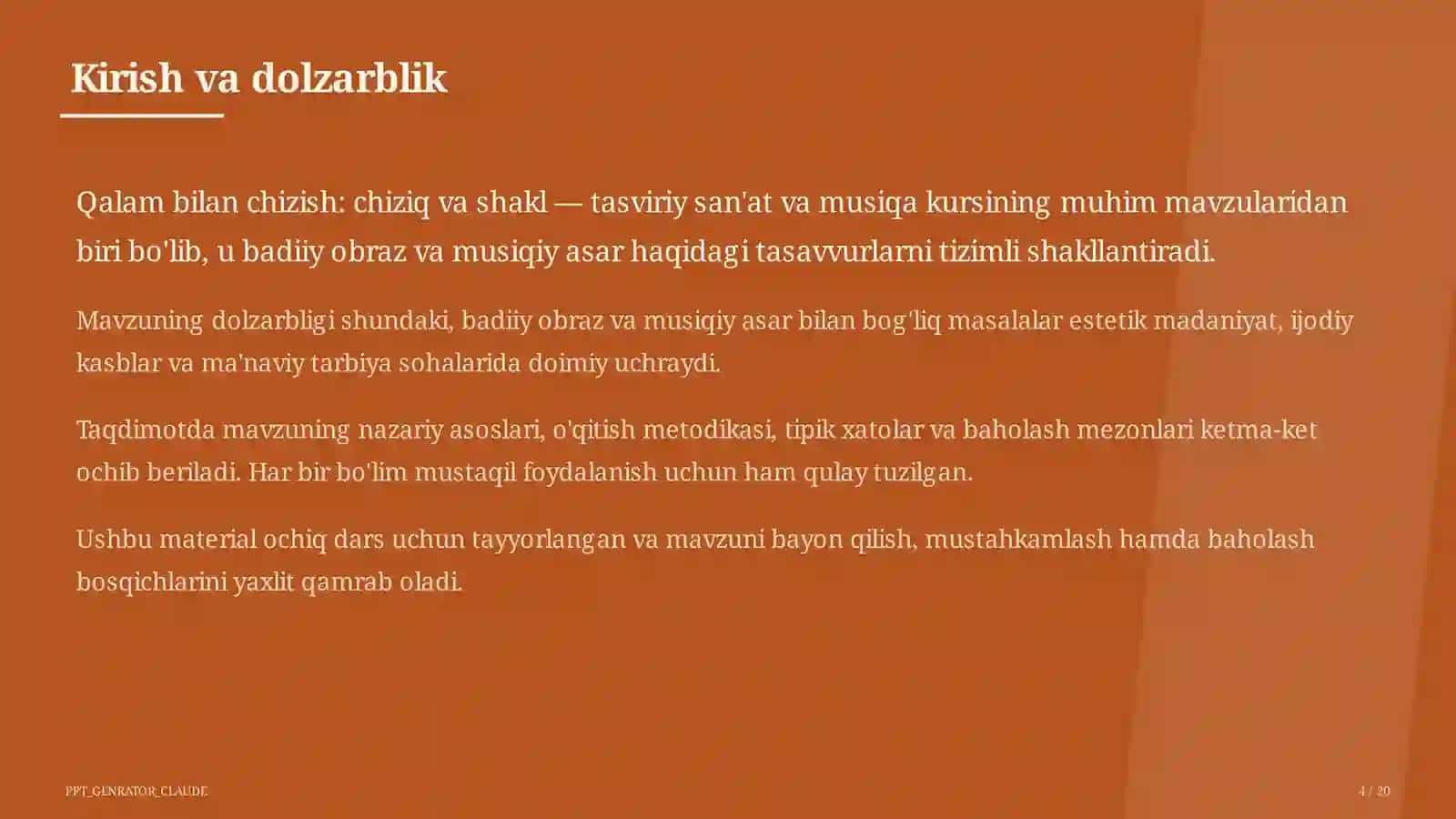 Tasviriy san'at va musiqa (1–7) – ochiq dars uchun 4