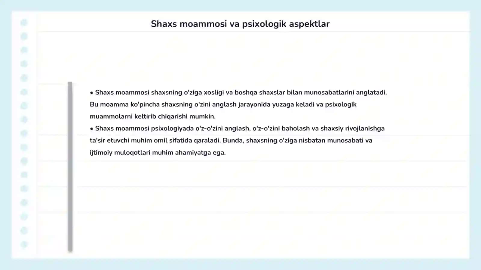 Shaxs psixologiyasida shaxs moammosi Psixologiga fanidan 4