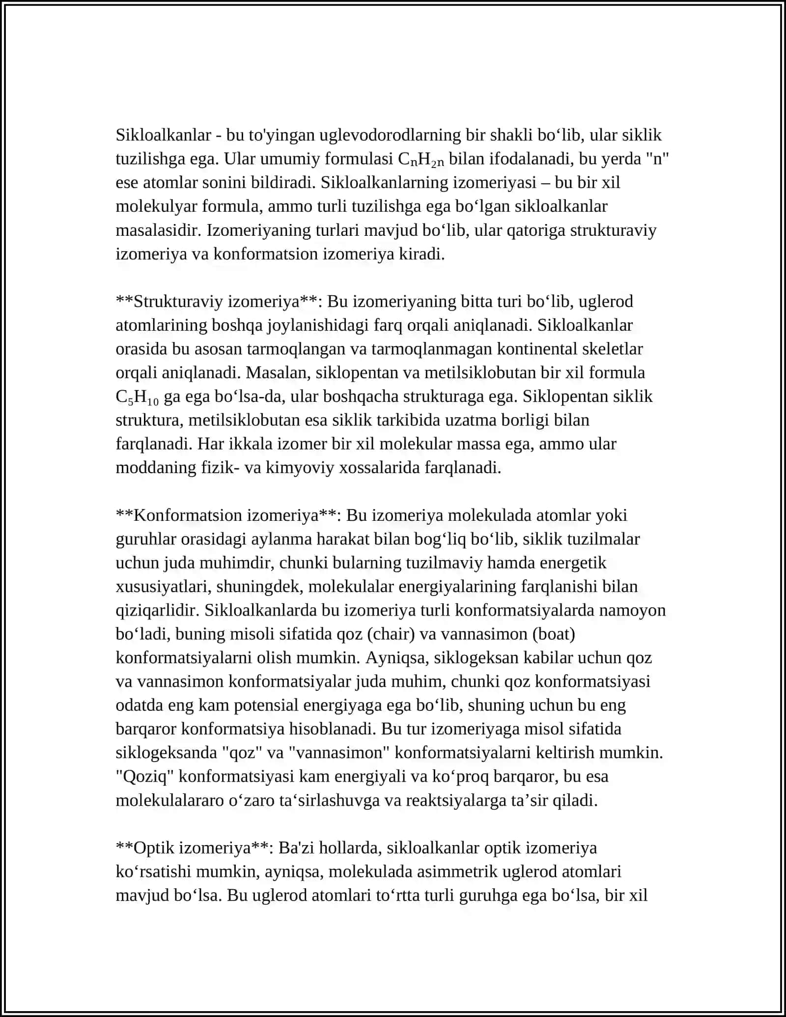 NEFT TARKIBIDAGI SIKLOALKANLAR.SIKLOALKANLARNING XOSSALARI 4