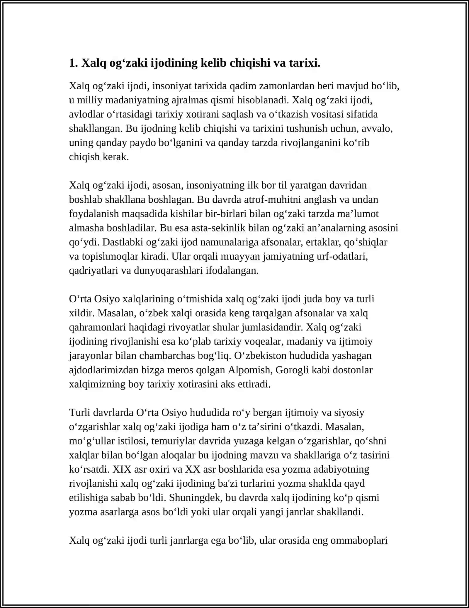 XALQ OG‘ZAKI IJODI XALQ QADRIYATLARINING TARKIBIY QISMI SIFATIDA JANGOVAR OT OBRAZINING TARIXIY ASOSLARI VA BADIIY TALQINI. ERTAKLARDA QO‘SHALOQLASHTIRISH USULI 4