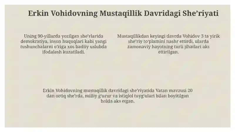 Erkin Vohidov va Abdulla Oripovning mustaqillik davridagi ijodi 4