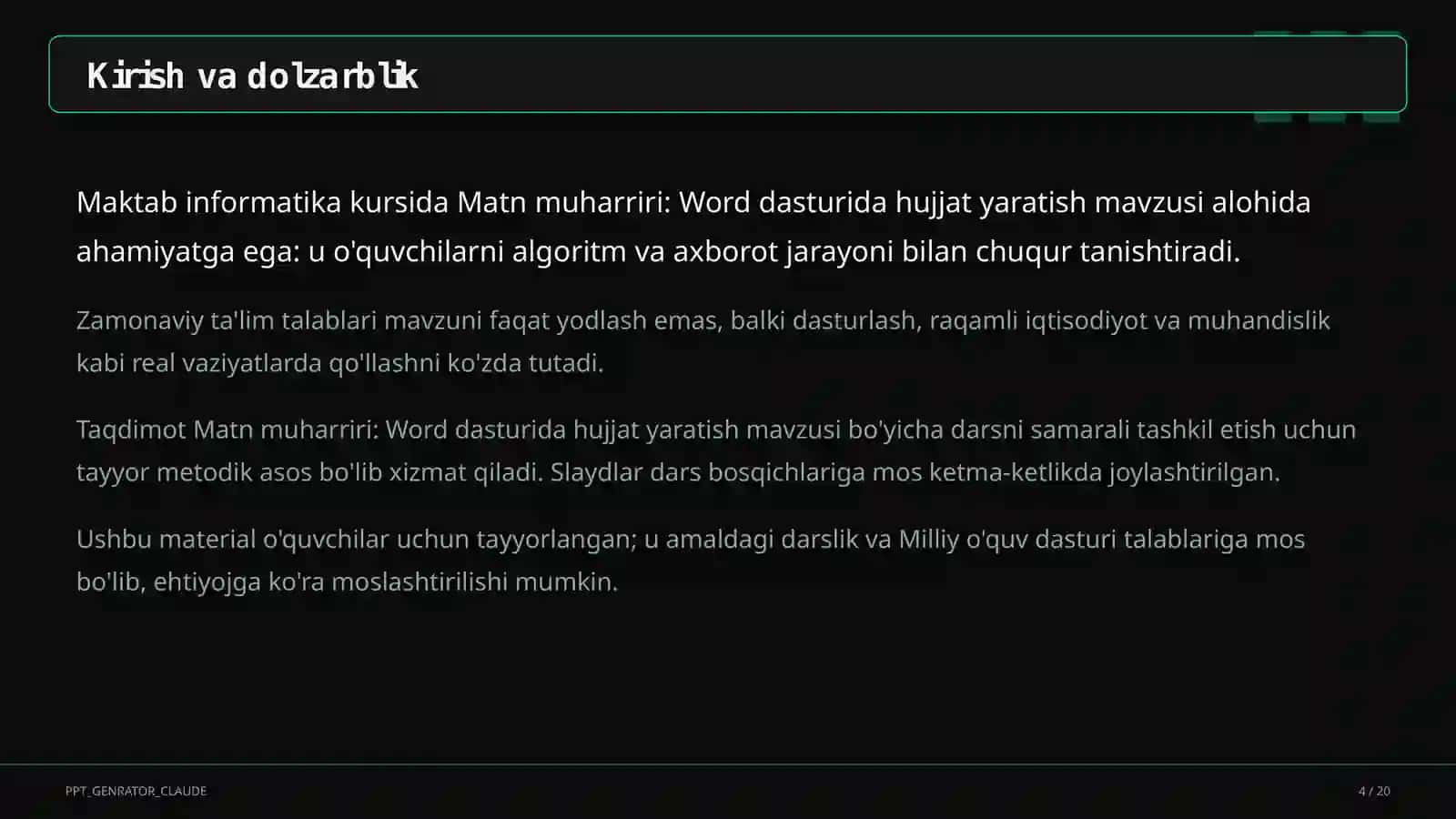 Word dasturida hujjat yaratish (6-sinf) 4