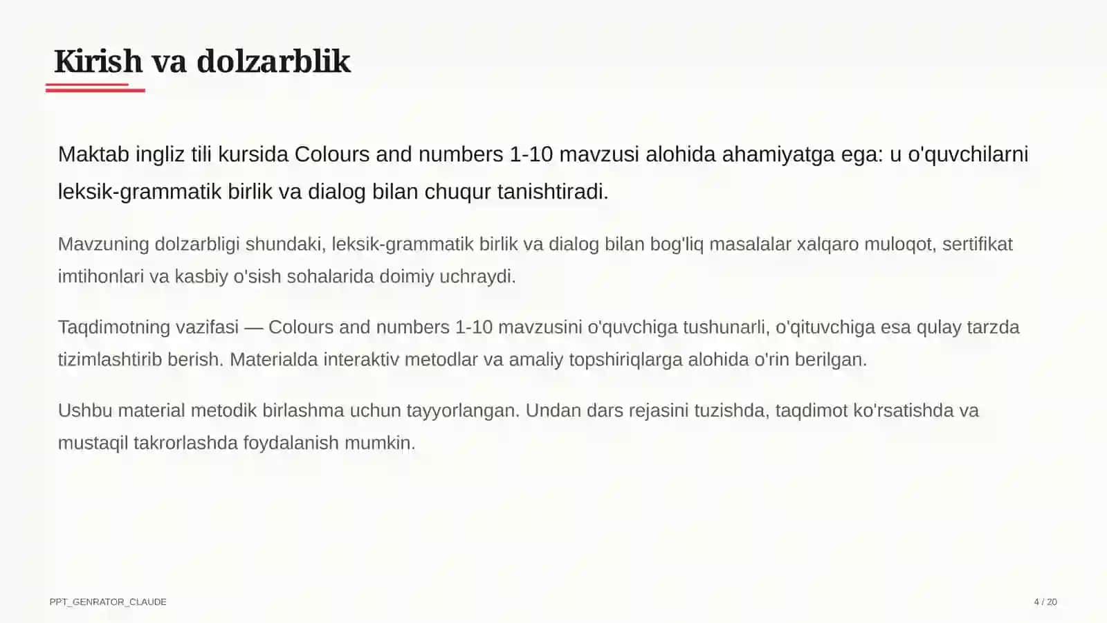 Colours and numbers 1-10 (1-sinf) 4