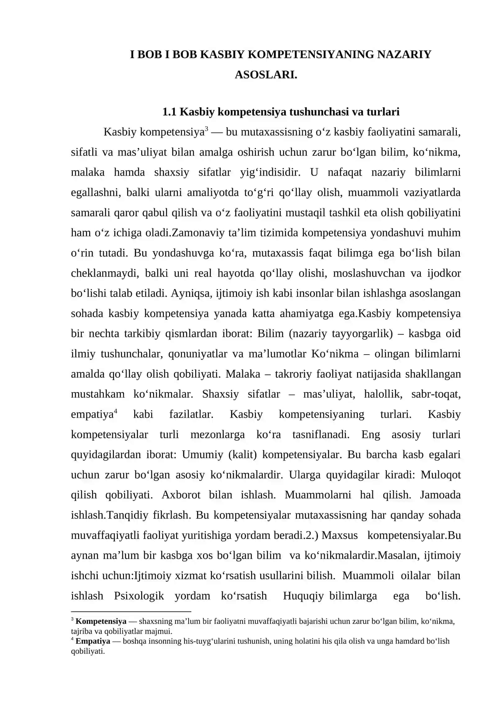Kasbiy kompetensiyalar; ijtimoiy ishchi uchun zarur ko’nikmalar va ularni  rivojlantirish yo’llari. 4