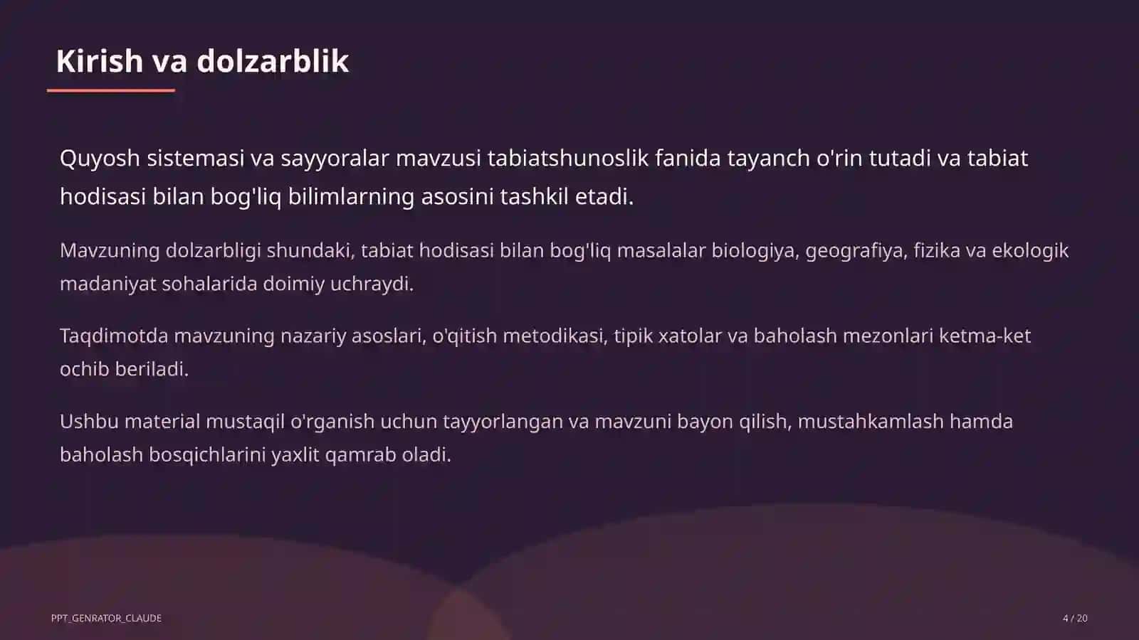 Quyosh sistemasi va sayyoralar (4-sinf) 4