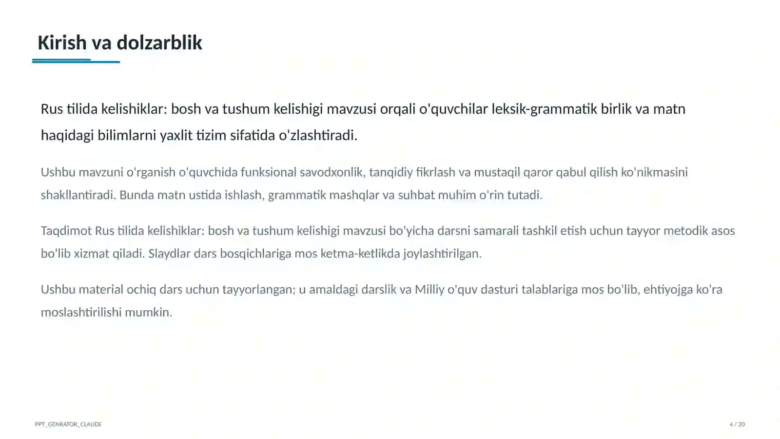 Rus tilida kelishiklar: bosh va tushum kelishigi (5-sinf) 4