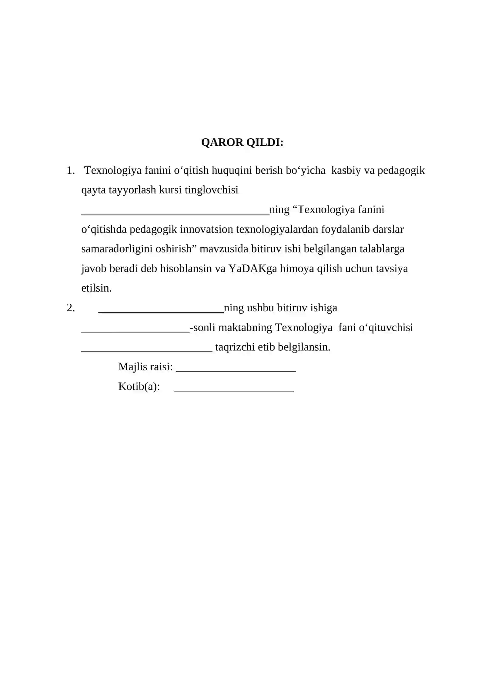Texnologiya fanini o‘qitish huquqini berish bo‘yicha kasbiy va pedagogik qayta tayyorlash kursi 4
