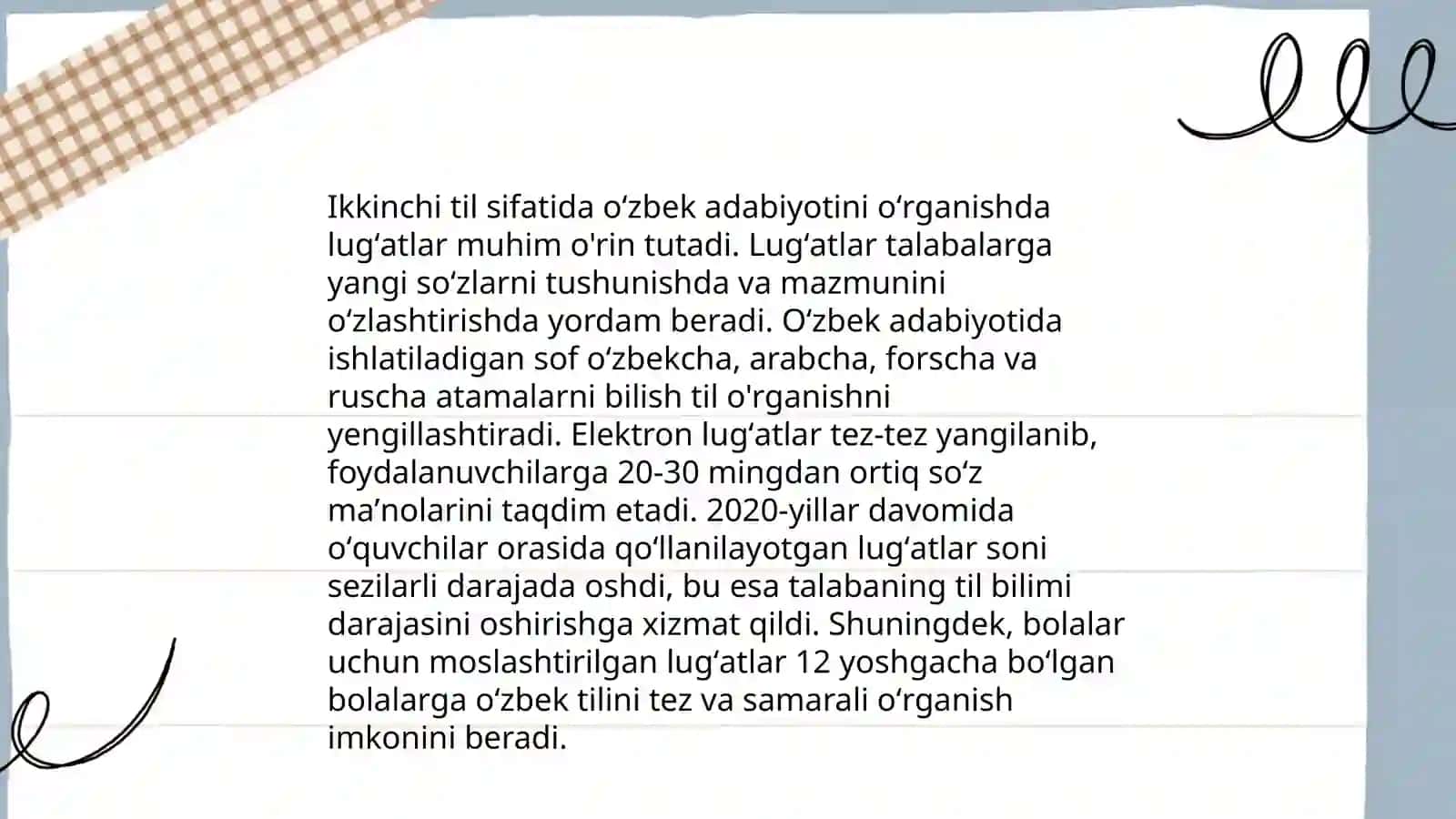 Oʻzbek adabiyotini ikkinchi tilida oʻrganishda lugʻat ishlari va ta'lim samaradorligini ta'minlashda uning ahamiyati 4