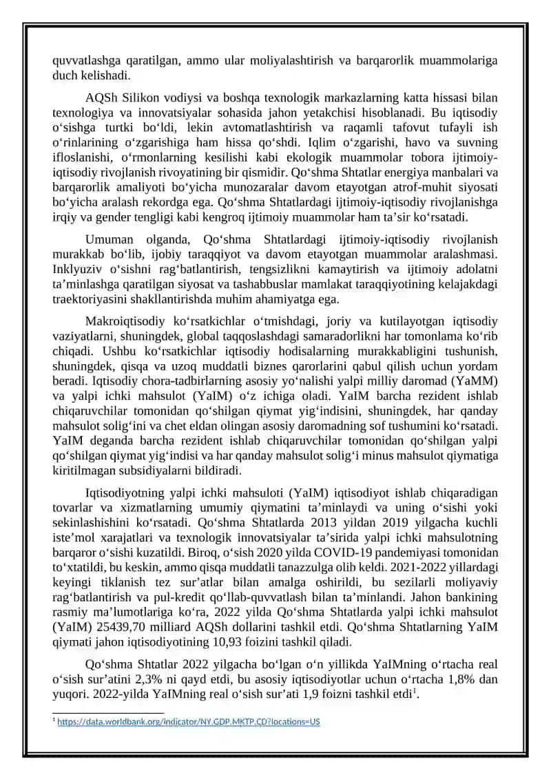 Amerika Qo‘shma Shtatlarining Makroiqtisodiy Ko‘rsatkichlari Tahlili 4