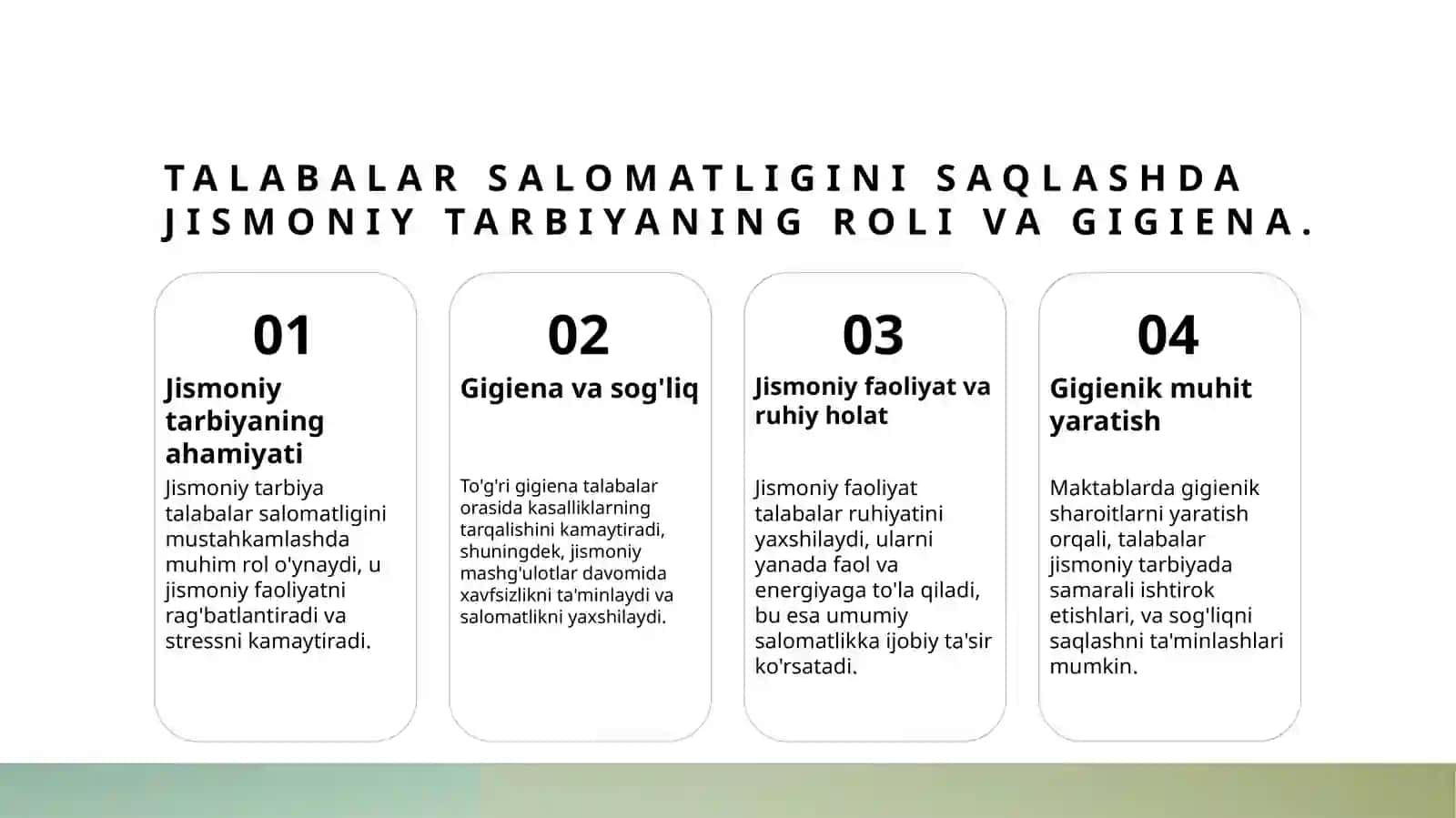 Maktabda jismoniy tarbiyaning gigienik asoslari va shifokor nazorati 4