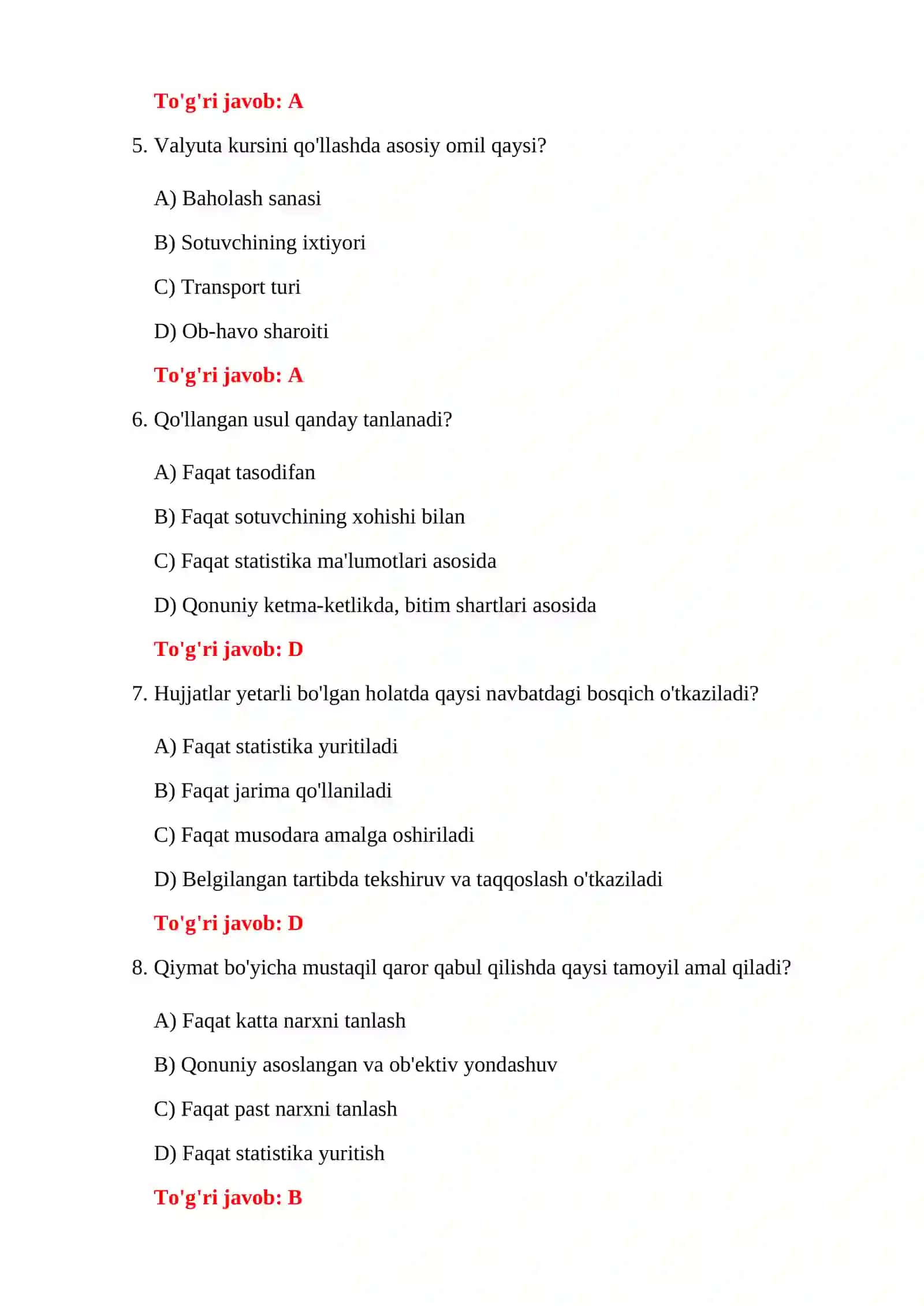 BOJXONA QIYMATINI HISOBLASH SAVOLLARI 4