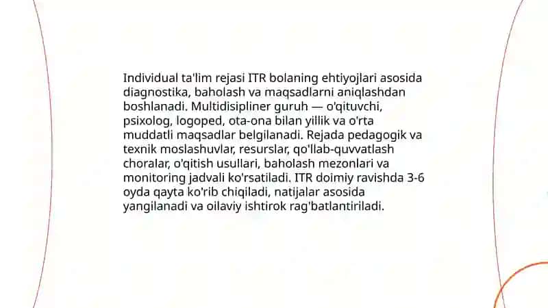 Inklyuziv ta'limni amalga oshirish jarayoni alohida yordamga muhtoj bolaning shaxsini rivojlantirishning xususiyatlari 4