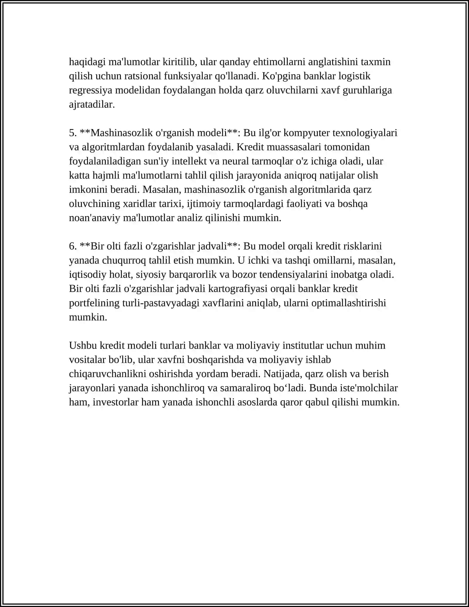KREDIT MODEL TIZMIDA TUB MOHIYATINI O‘RGANISH 4