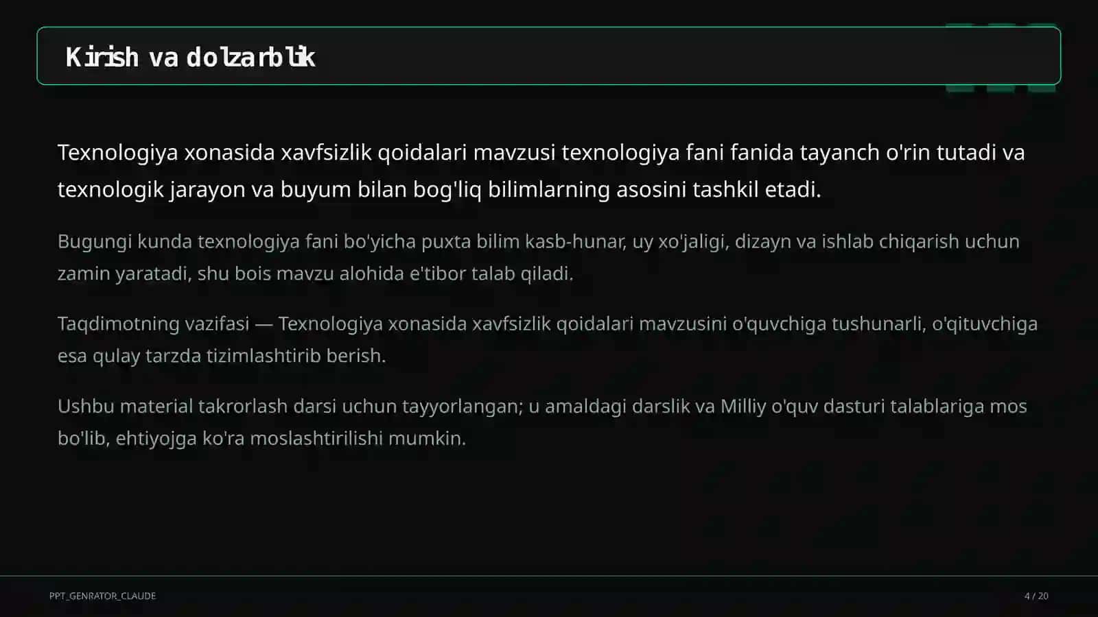 Texnologiya xonasida xavfsizlik qoidalari (5-sinf) 4