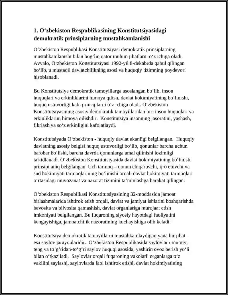 OʻZBEKISTONDA DEMOKRATIK, FUQAROLIK JAMIYATI ASOSLARING SHAKLLANISHI, AMALGA OSHIRILGAN SIYOSIY ISLOHOTLAR 4