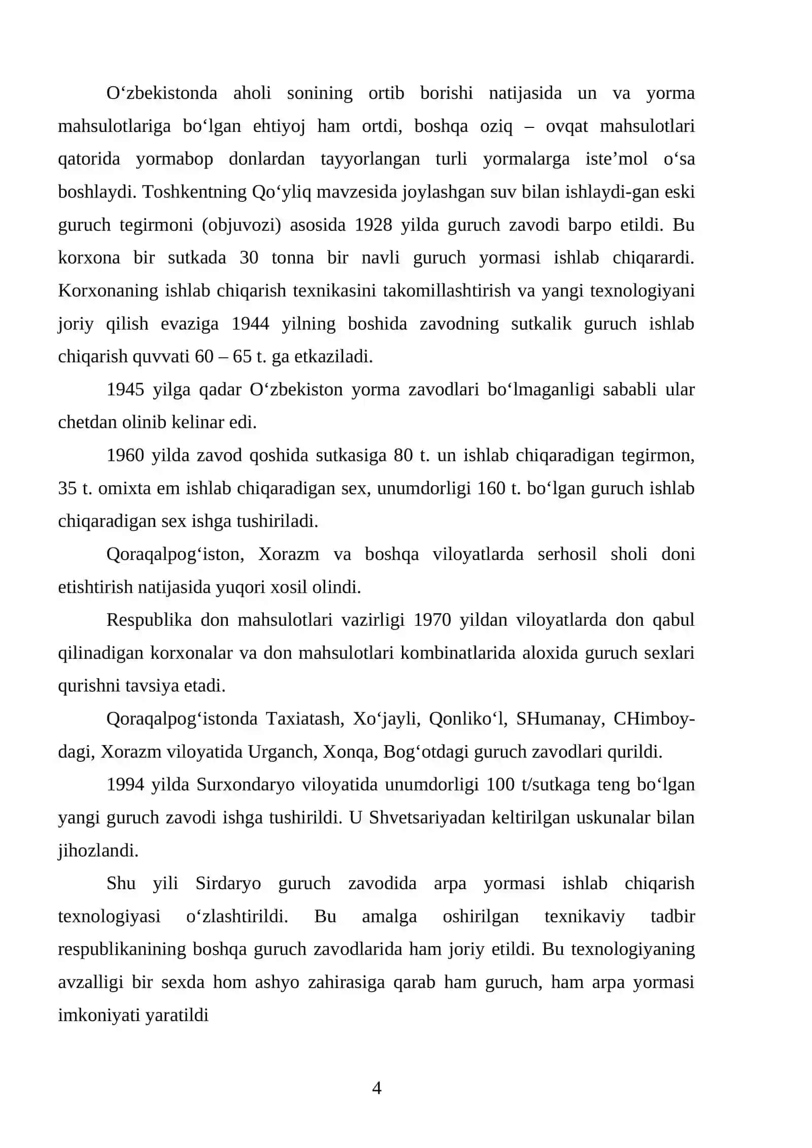 O’zbekiston Respublikasida yorma sanoati shakllanishi va uning ahamiyati 4
