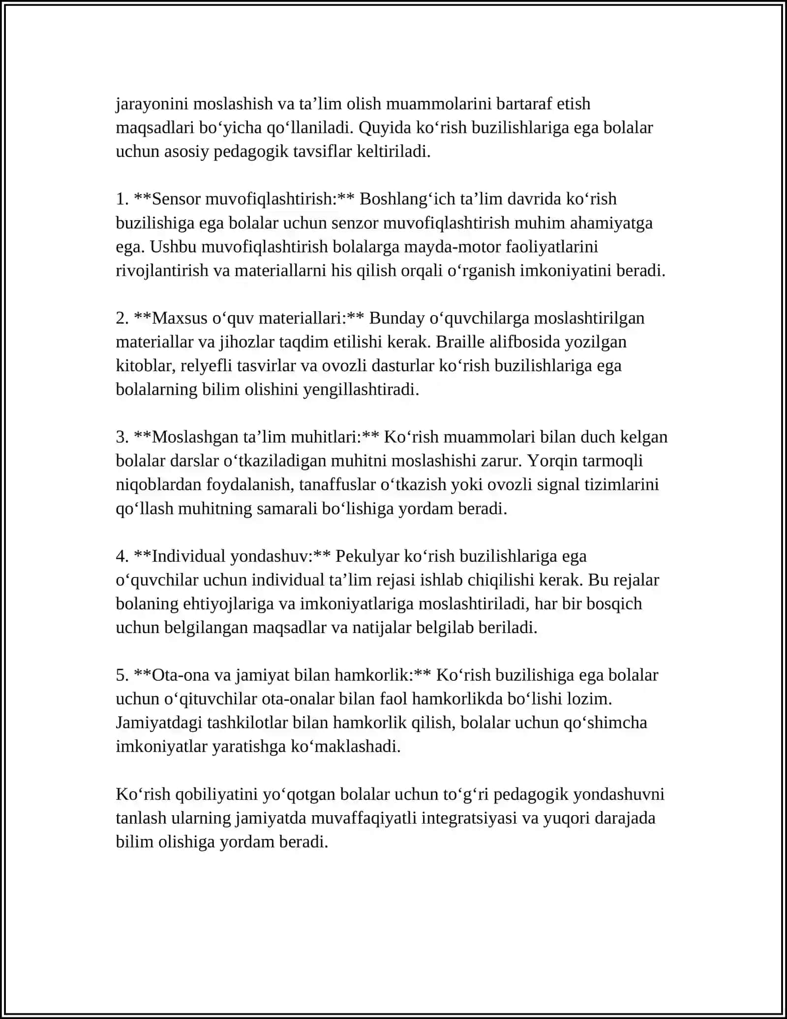 KO‘RISHIDA NUQSONI BO‘LGAN BOLALAR RIVOJLANISHI VA KORREKSIYAGA YO‘NALTIRILGAN TA’LIM SHAKL VA VOSITALARI 4