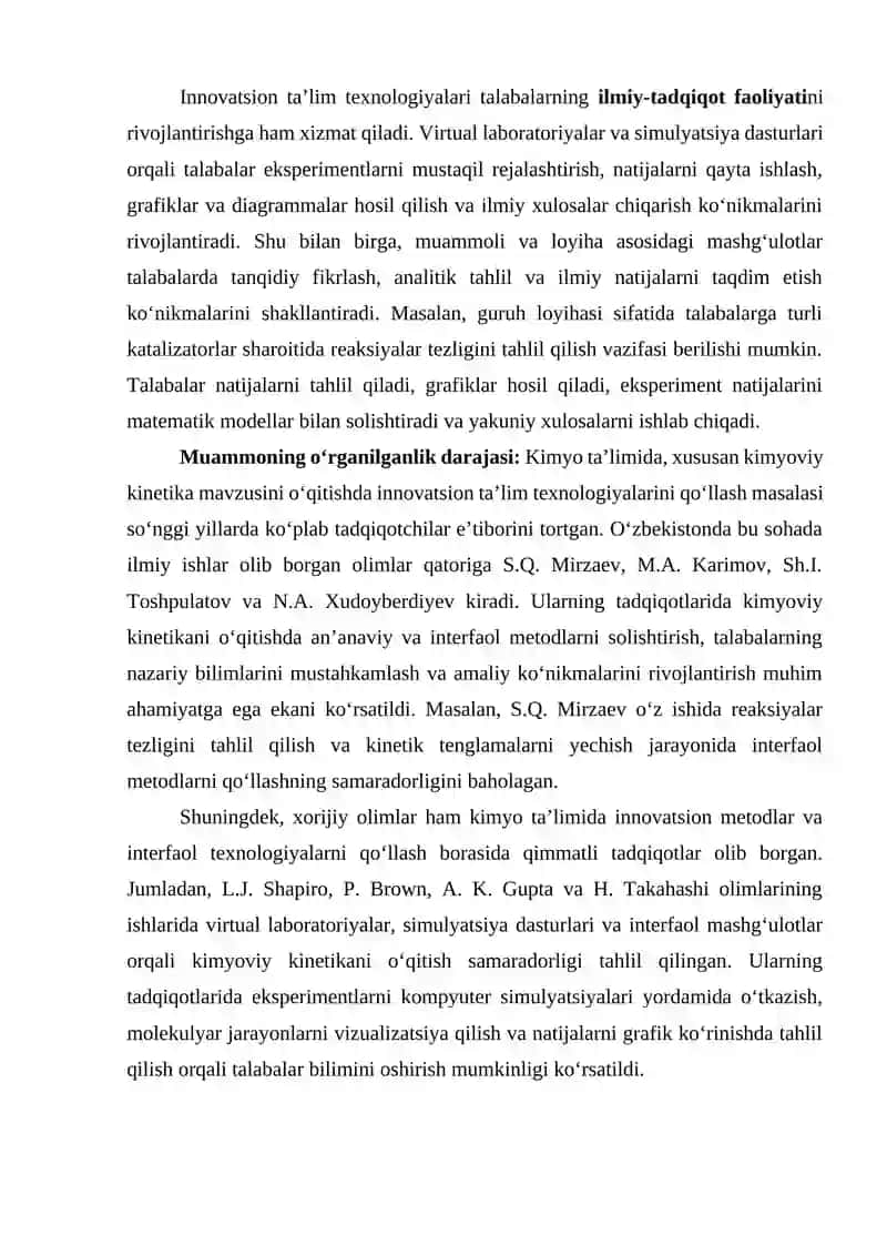 Kimyoviy kinetika mavzusini oʻqitishda innovatsion ta'lim texnologiyalaridan foydalanish 4
