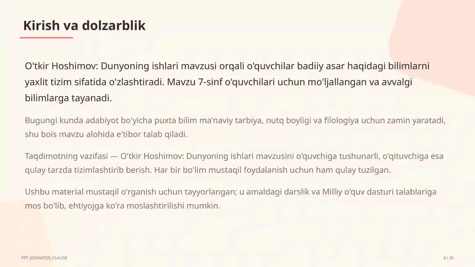 O'tkir Hoshimov: Dunyoning ishlari (7-sinf) 4
