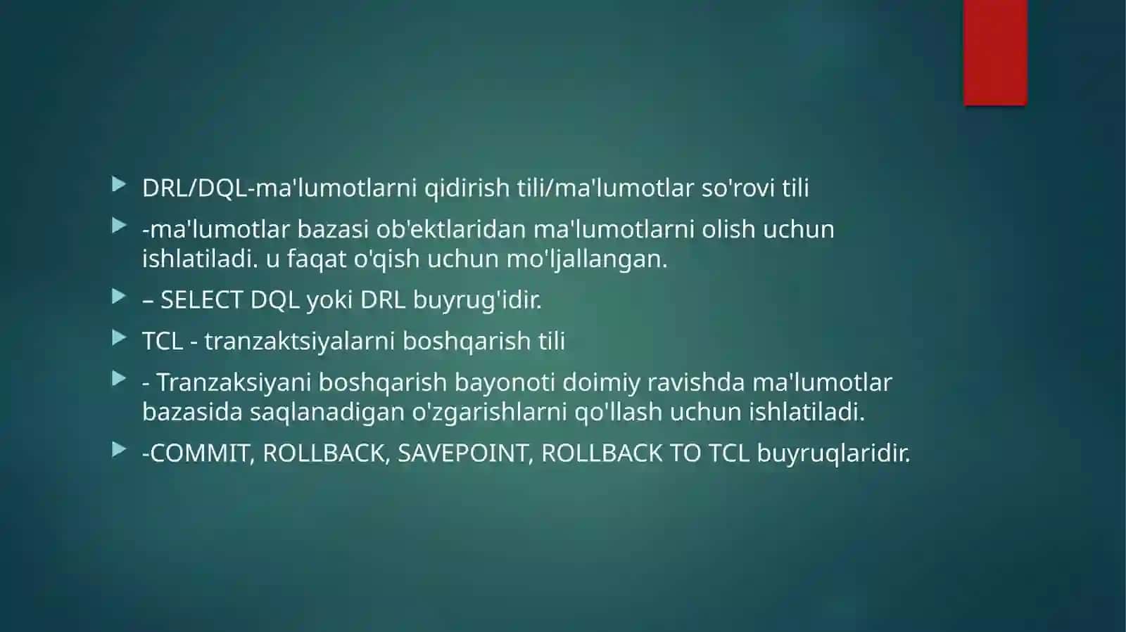 SQLtili.SQLoperatorlarniyozish 4
