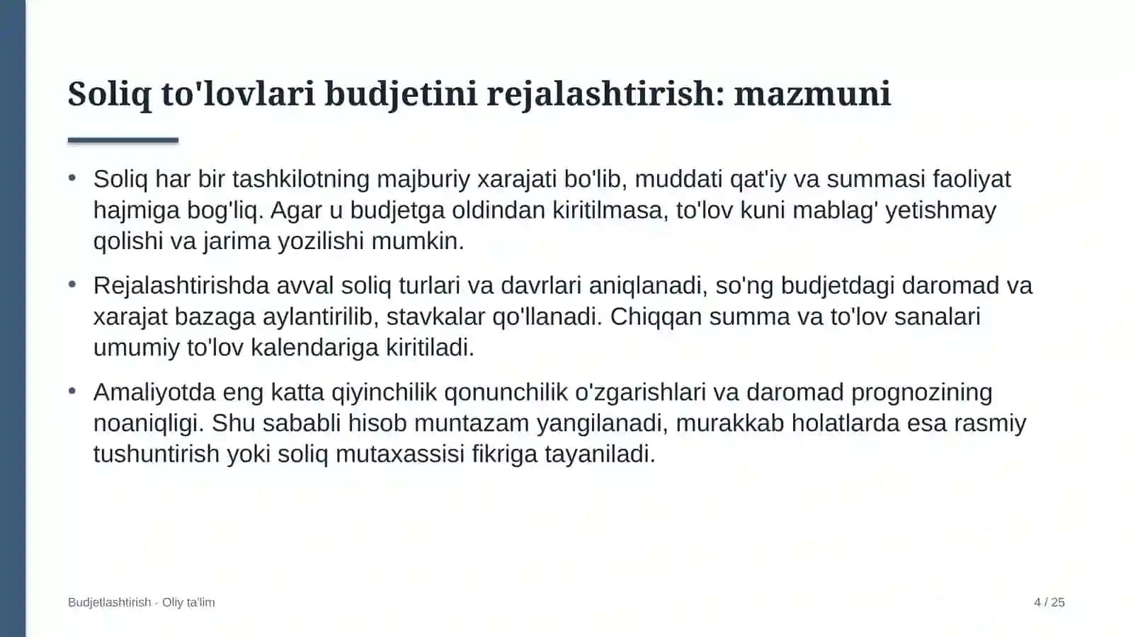 Aviachipta sotish agentliklarida soliq to'lovlari budjetini rejalashtirish 4