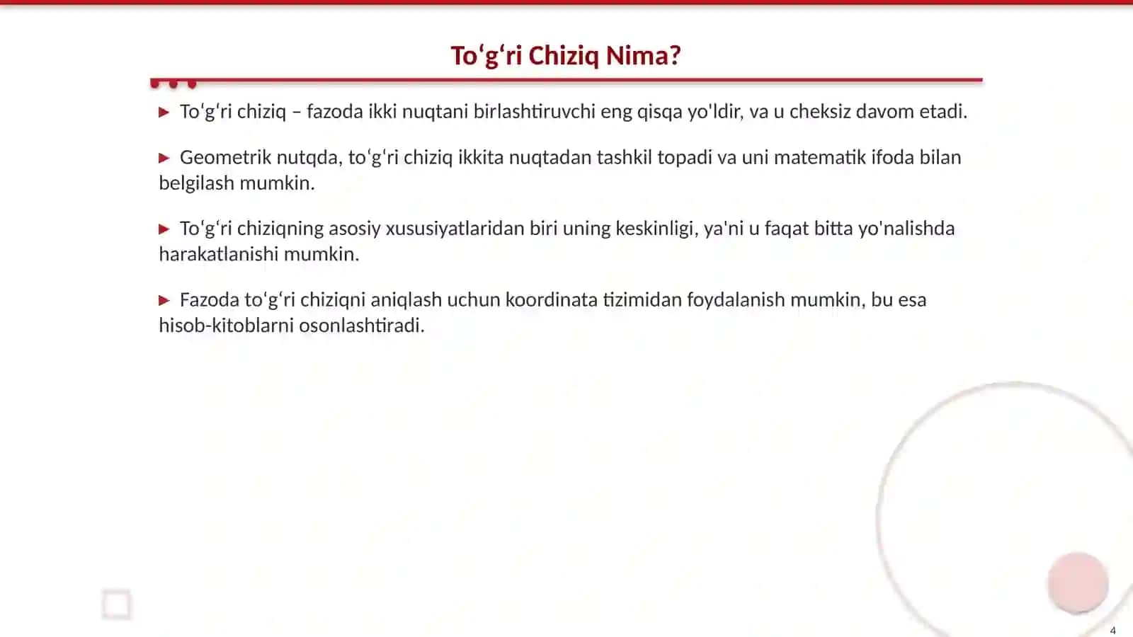 Fazoda Toʻgʻri Chiziq va Tekisliklar 4