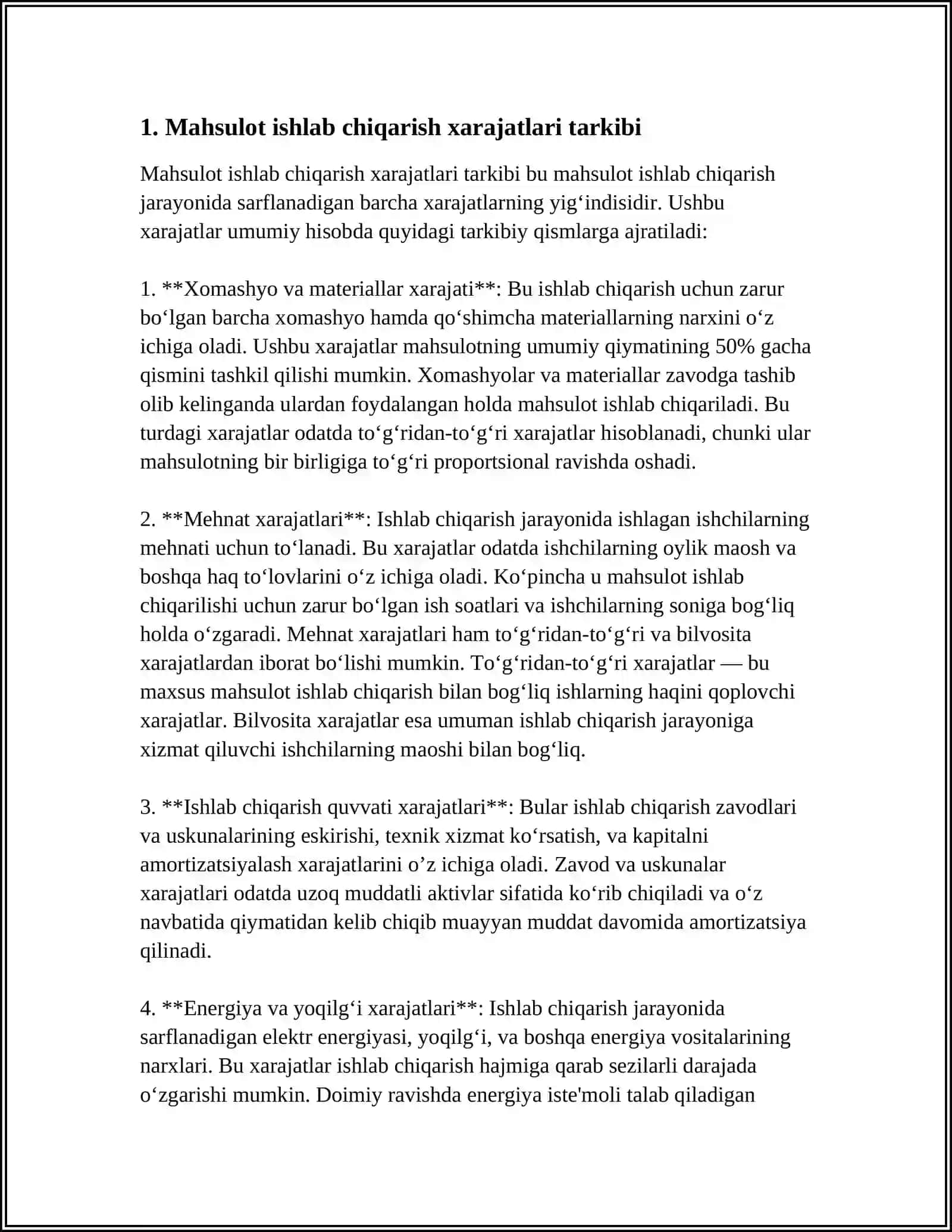 MAHSULOTNI ISHLAB CHIQARISH VA SOTISH XARAJATLARI TARKIBI HAMDA MOLIYAVIY NATIJALARNI SHAKLLANTIRISH TOʻGʻRISIDAGI NIZOM MOHIYATI 4