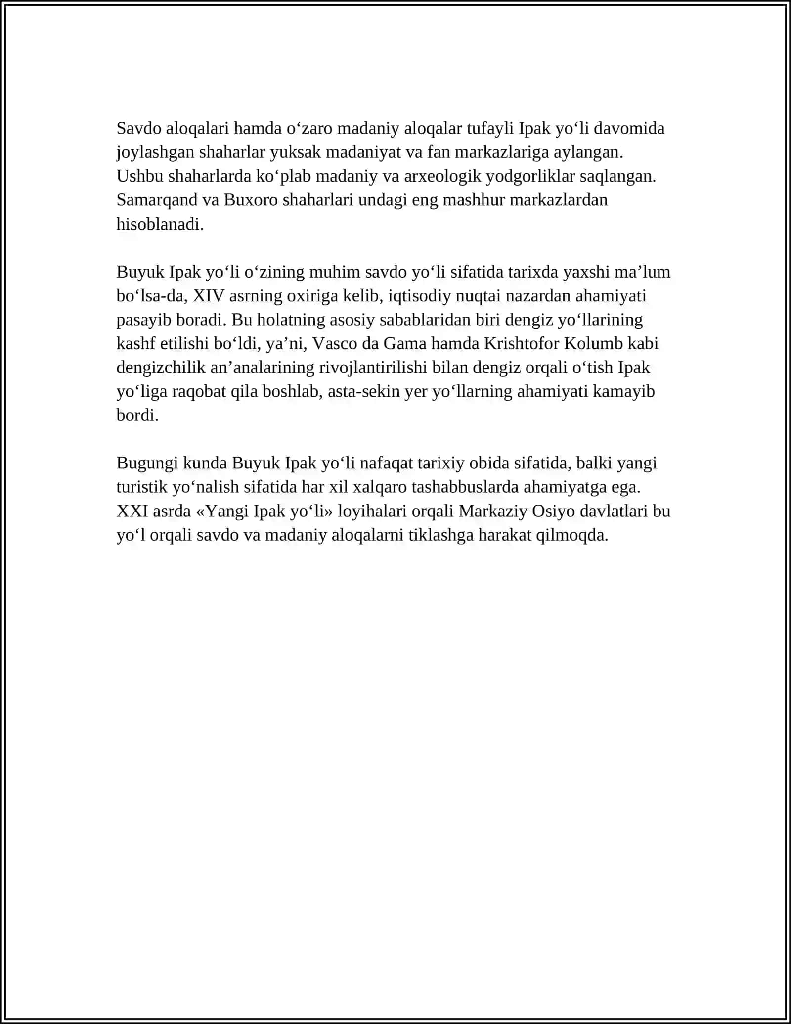 BUYUK IPAK YO‘LINING MARKAZIY OSIYODA IQTISODIY MUNOSABATLAR RIVOJLANISHIDAGI O‘RNI 4
