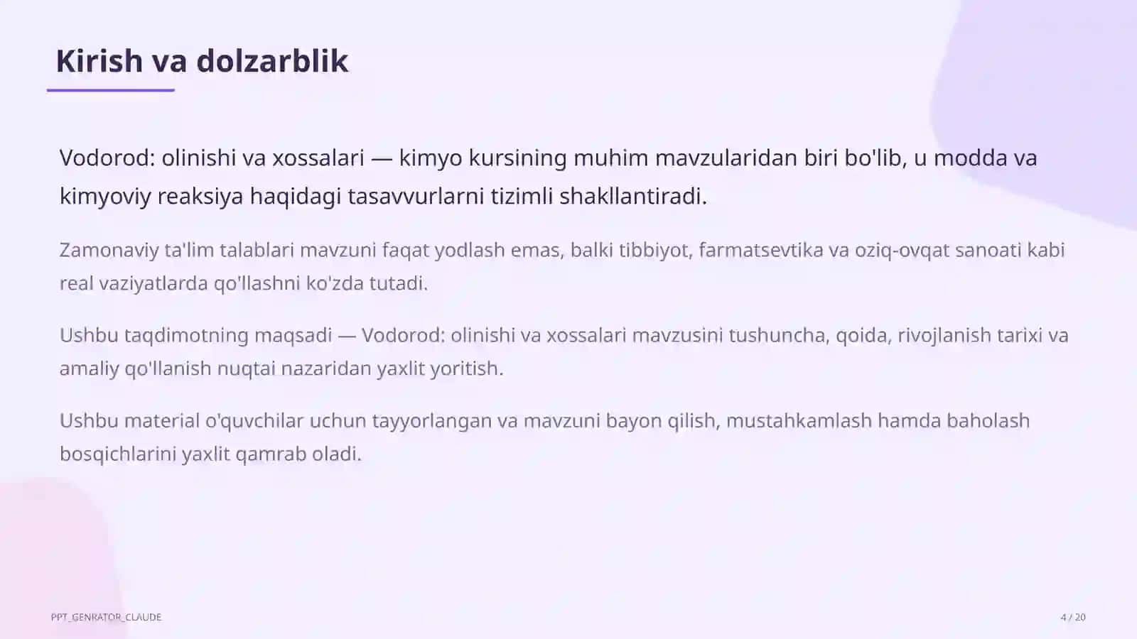 Vodorod: olinishi va xossalari (7-sinf) 4
