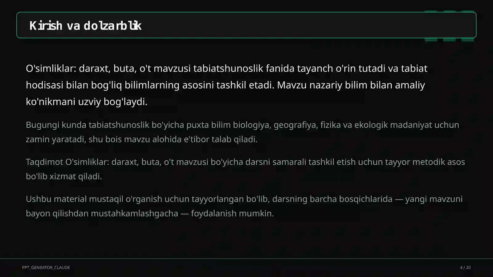 O'simliklar: daraxt, buta, o't (1-sinf) 4