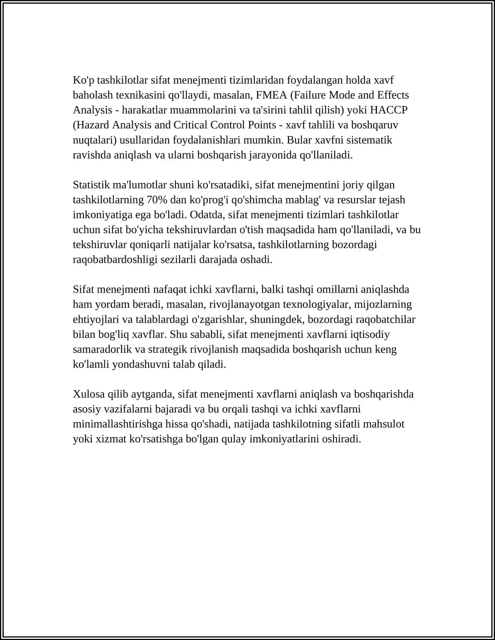 XAVFLARNI BOSHQARISH SIFAT MENEJMENT TIZIMI BAHOLASH KOMPONENTI SIFATIDA 4