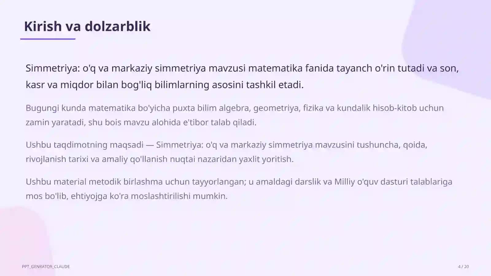 Simmetriya: o'q va markaziy simmetriya (6-sinf) 4