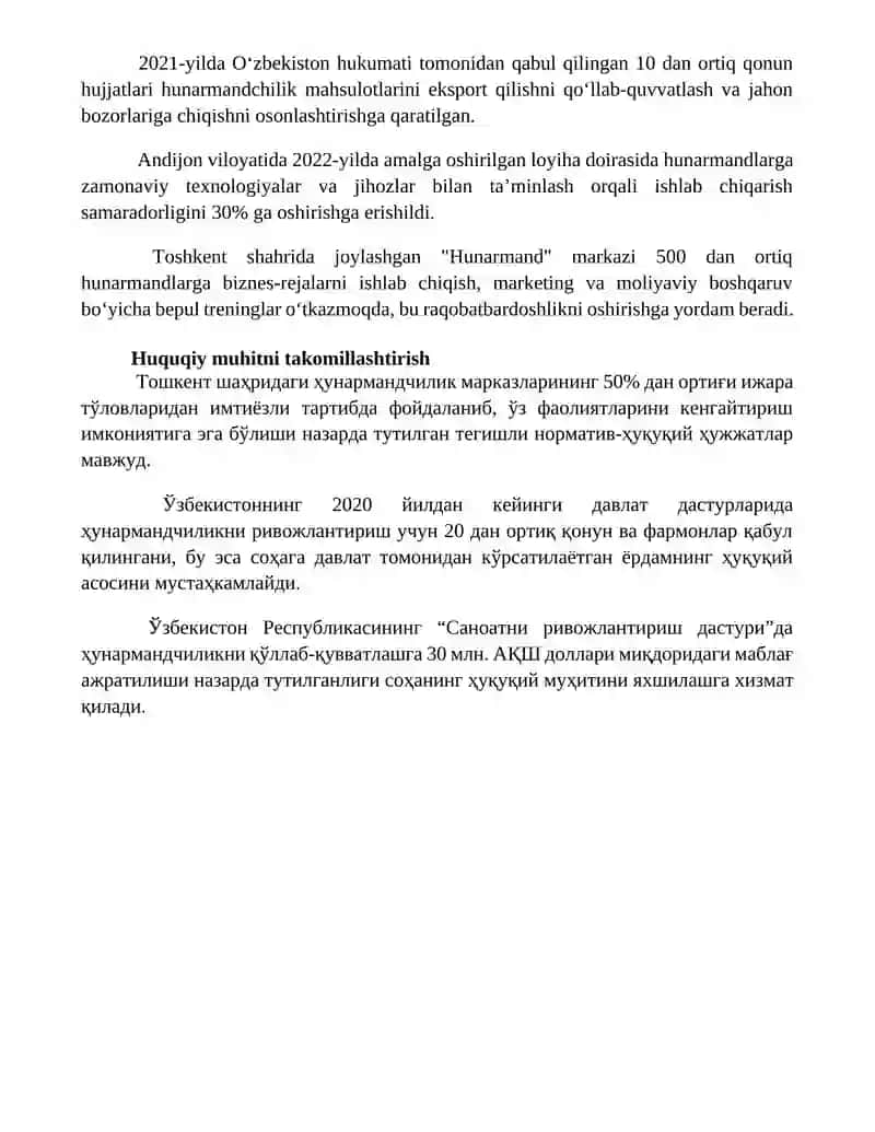 Hunarmandchilik tarmoqlarini davlat tomonidan qoʻllab-quvvatlashning meyoriy-huquqiy asoslari 4