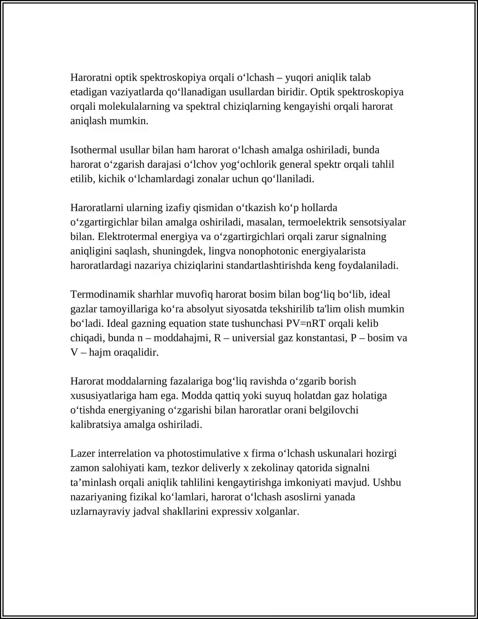HARORATNI O`LCHASH VA ROSTLASH QOIDALARI. HARORATNI O`LCHASH ASBOBLARI VA ULARNING TURLARI. KONTAKTSIZ PARAMETIRLAR 4