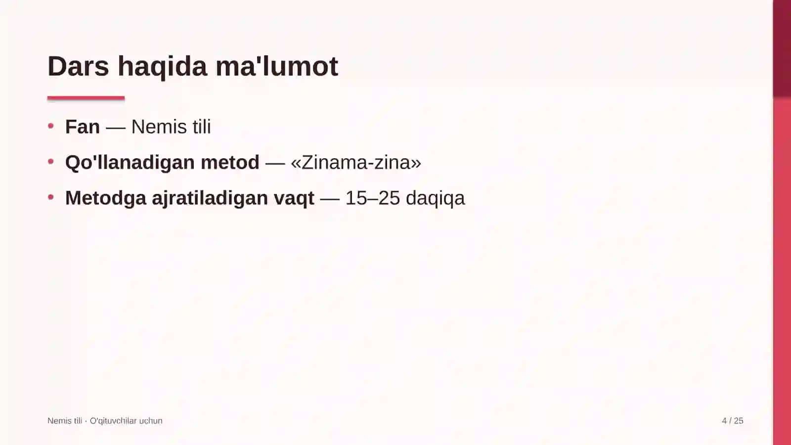 nemis tili darslarida zinama zina metodidan foydalanish 4620 4