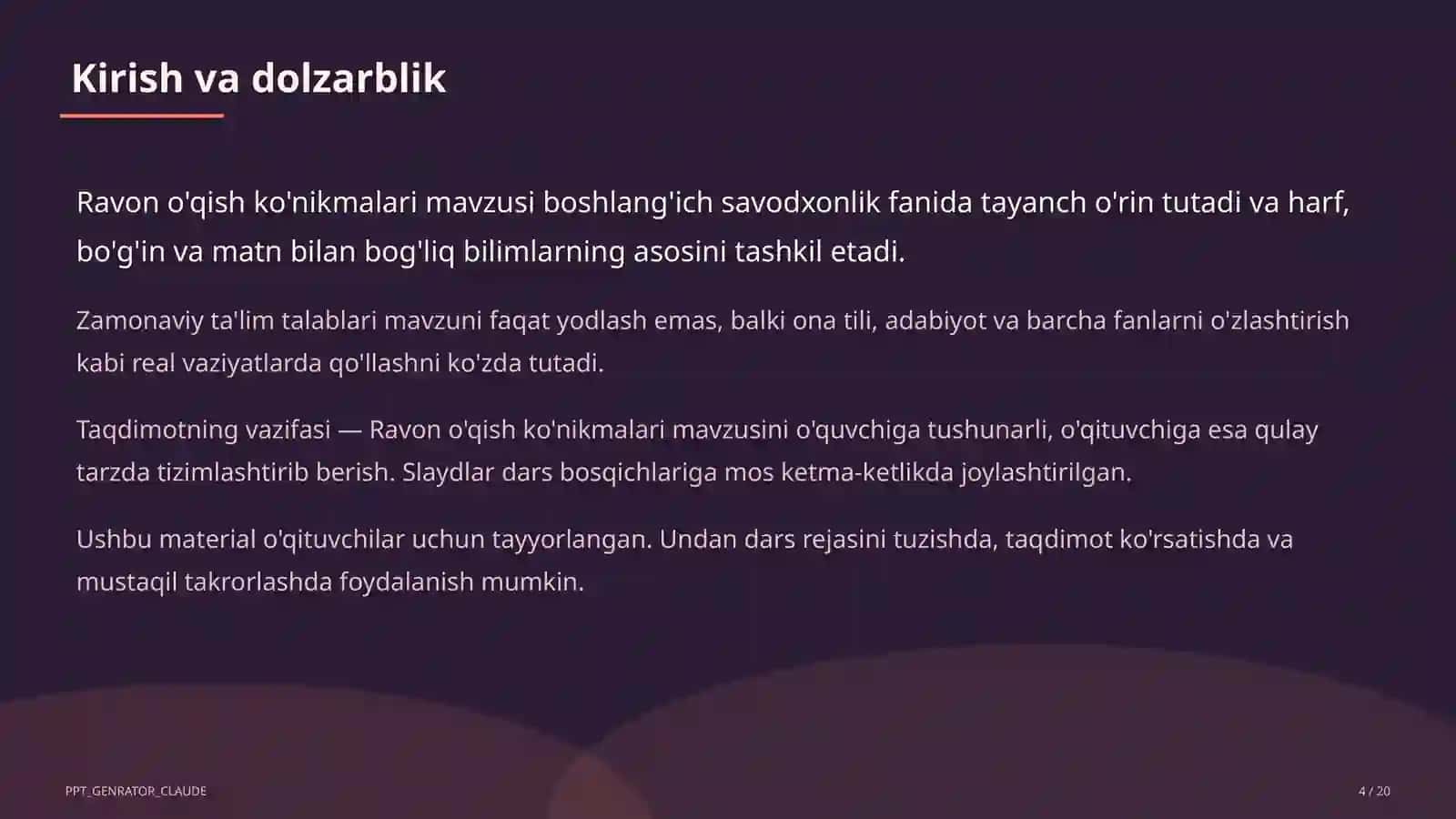 Ravon o'qish ko'nikmalari (1-sinf) 4