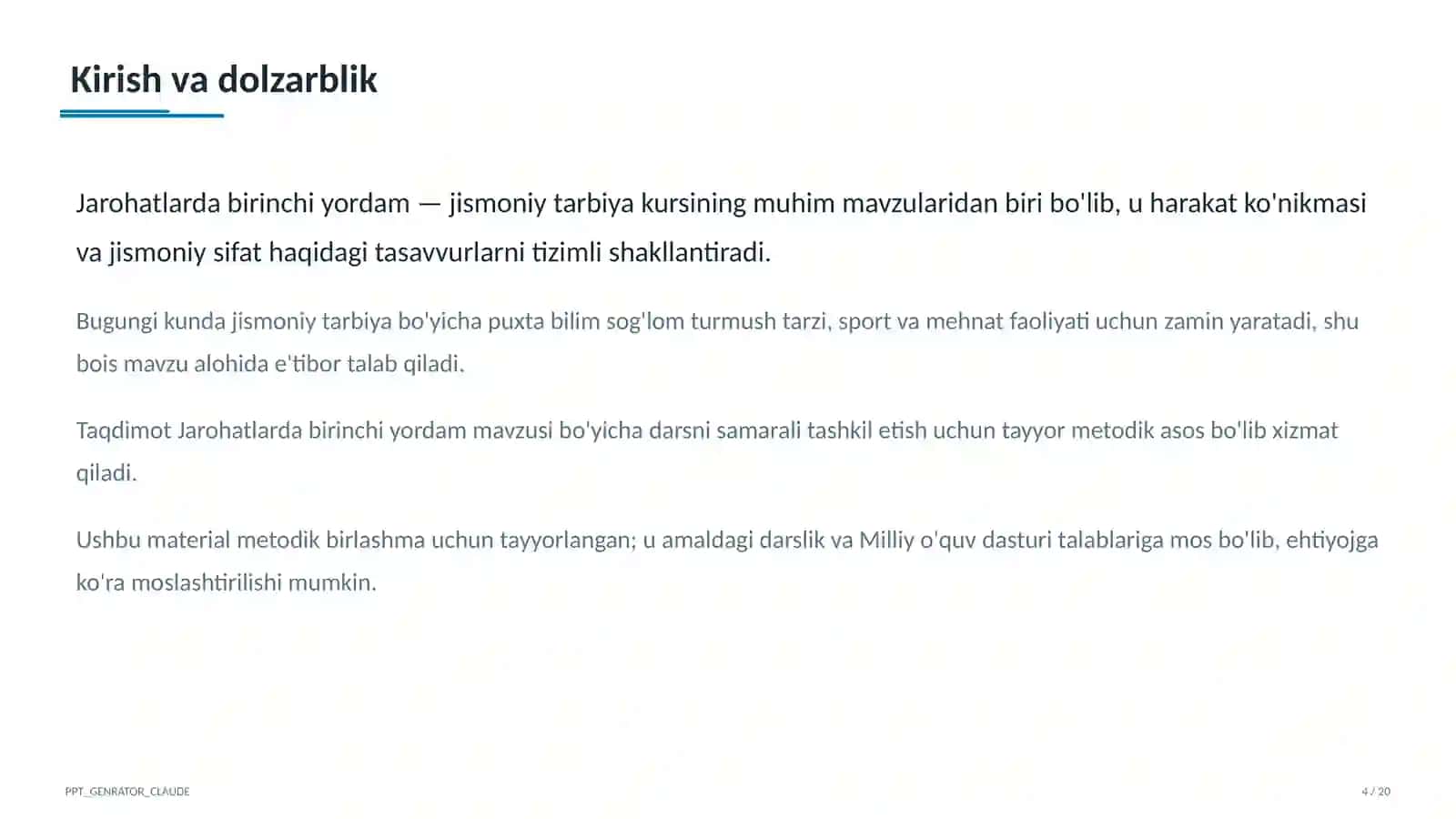 Jarohatlarda birinchi yordam (9-sinf) 4