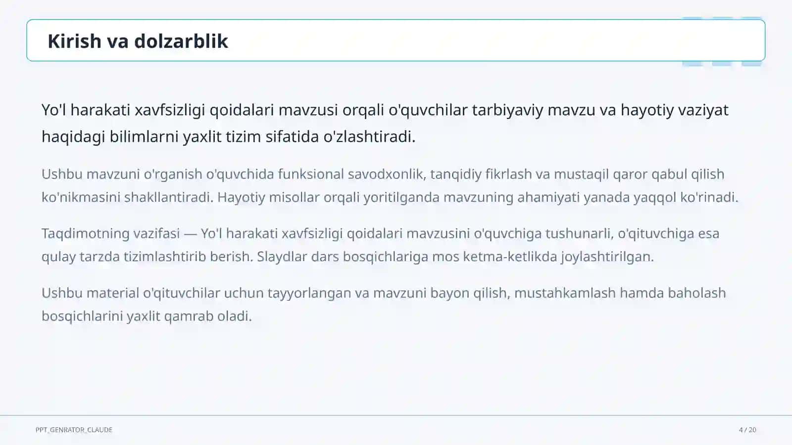 Sinf soati va tarbiyaviy tadbirlar (1–11) — o'qituvchilar uchun 4