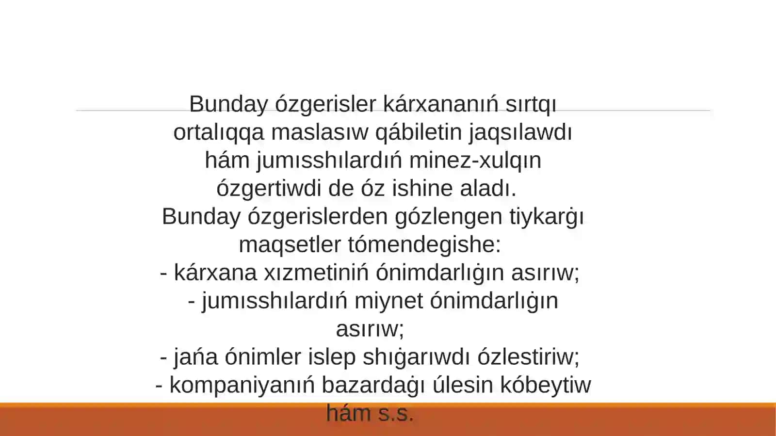 Sho'lkemlestiriwshilik ha'm innovaciyaliq o'zgerisler jag'dayinda SHMX 4