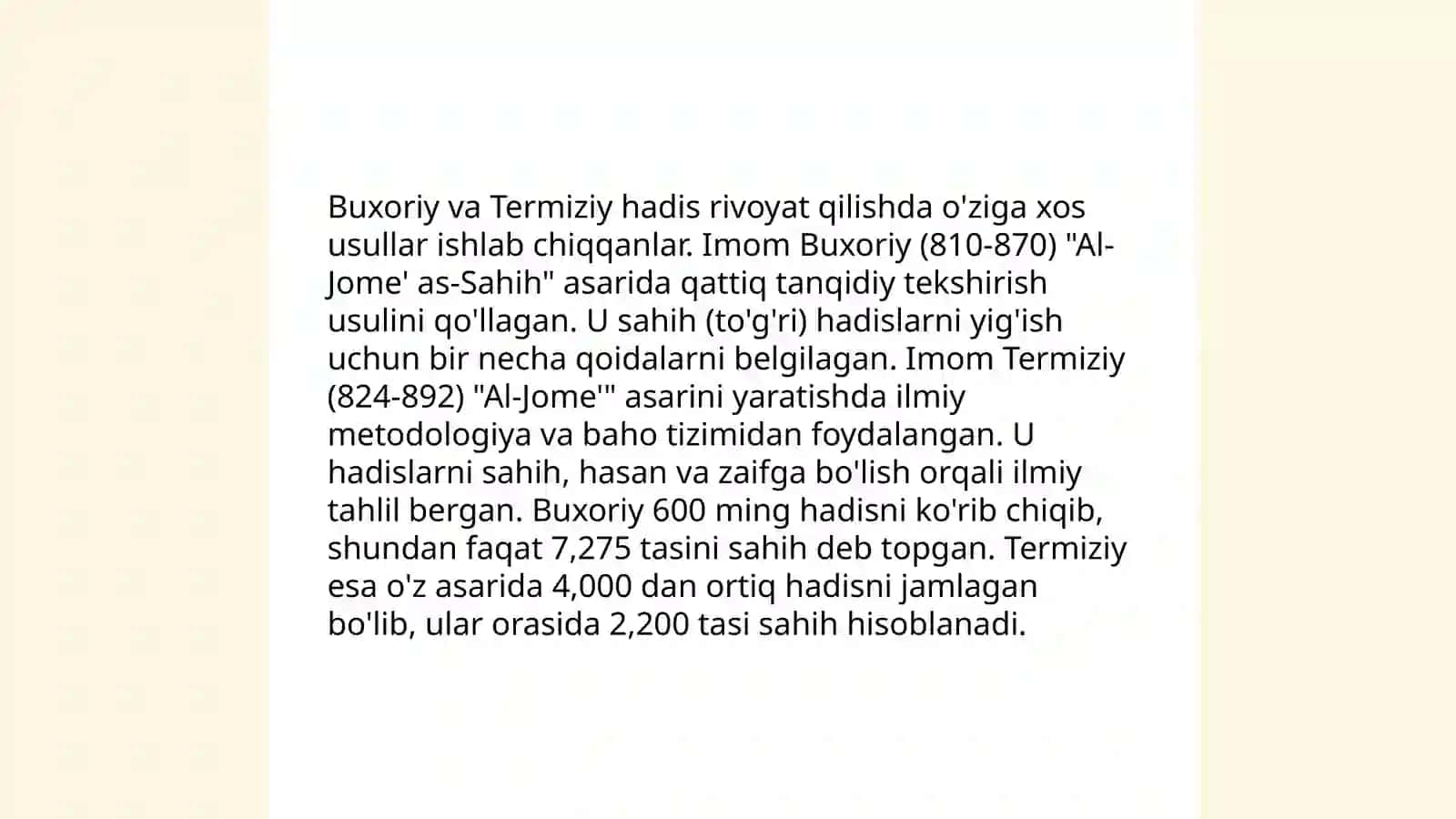 Imom Buxoriy va Imom Termiziyning hadis ilmiga qoshgan hissalarini qiyosiy tahlili 4