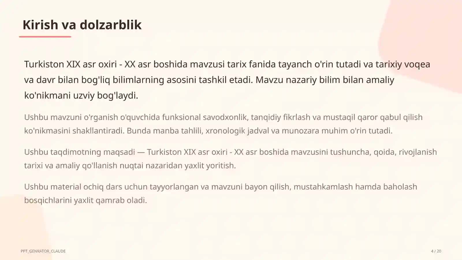 Turkiston XIX asr oxiri - XX asr boshida (9-sinf) 4