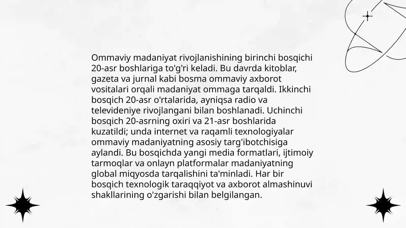 Ommaviy madaniyatning shakllanish tarixi va uning turlari 4