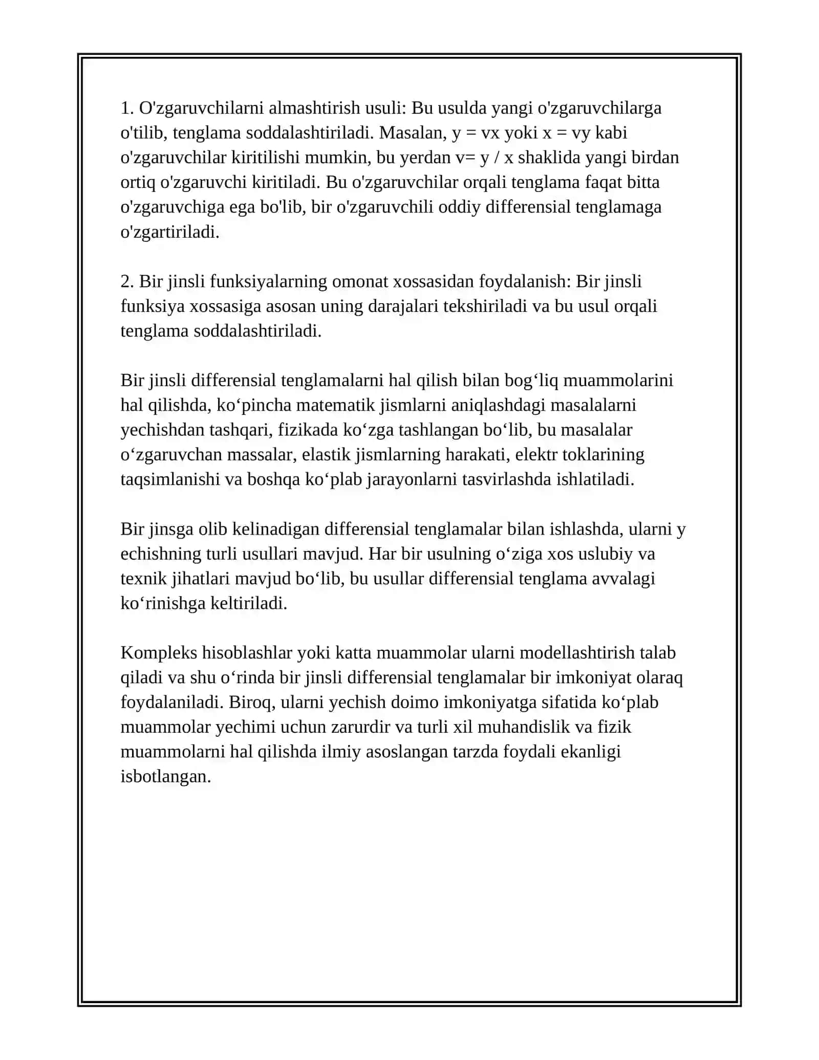 BIR JINSLIGA OLIB KELINADIGAN DIFFERENSIAL TENGLAMANLAR 4