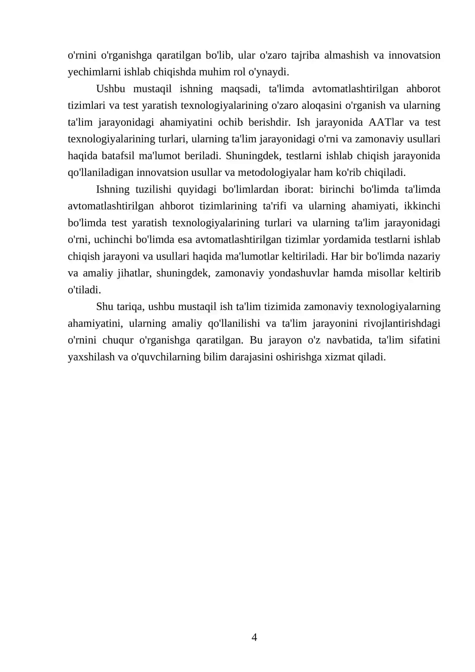Talimda avtomatlashtirilgan ahborot tizimlari. Test yaratish texnologiyalari 4