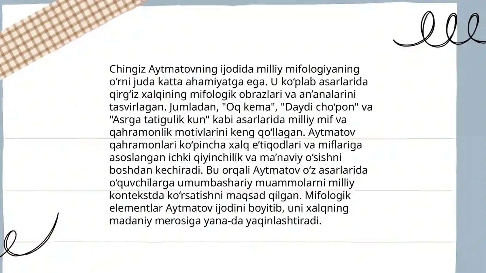 Chingiz Aytmatov ijodida mifologik talqinlar Yòldasheva Fotimaxon 4
