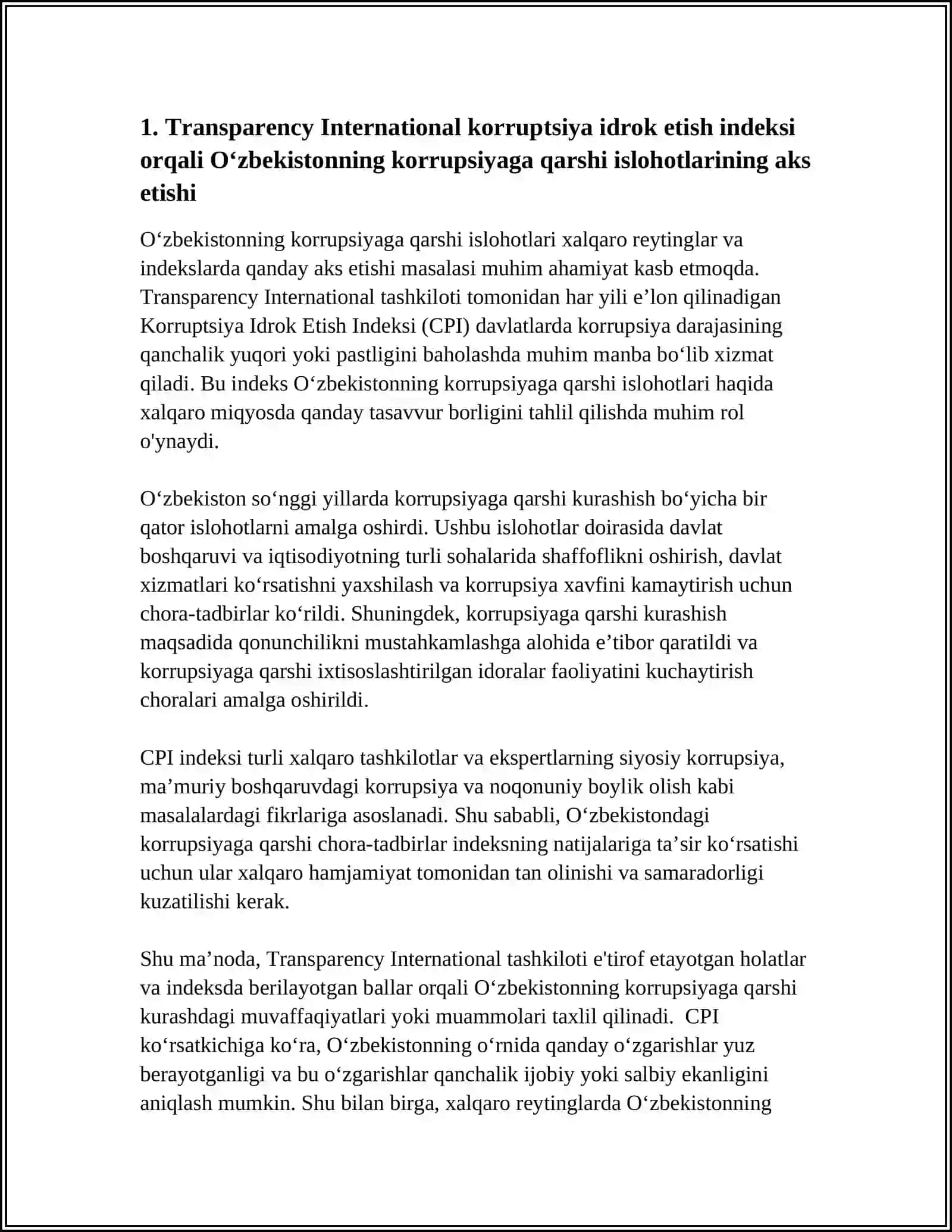 YANGI O‘ZBEKISTON IJTIMOIY-SIYOSIY, IQTISODIY VA MADANIY HAYOTIDA RO‘Y BERAYOTGAN O‘ZGARISHLARNING XALQARO REYTING VA INDEKSLARDA AKS ETISHI 4