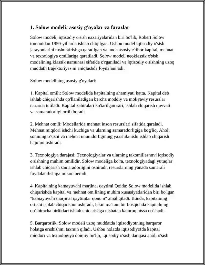 IQTISODIY O'SISH MODELLARI: SOLOU VA DOMAR MODELLARI TAHLILI 4